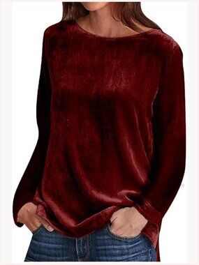 Women's Velvet Tunic Long Sleeve Boat Neck Pullover Blouse Top